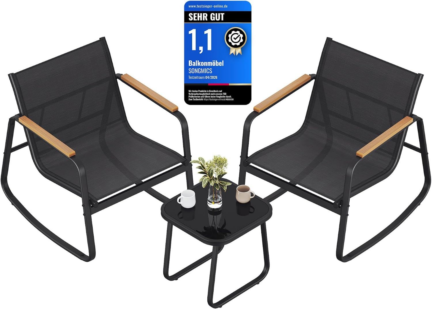 Hochwertige Gartenmoebel Set Balkonmoebel 2 Schaukelstuehle ausgestattet mit Stahl Terrassenmoebel mit Armlehnen atmungsaktives Kunstfasergewebe Terrasse tintenschwarz GGF0027B01 Variante 402