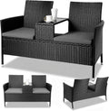 Hochwertige wetterfest Balkonmoebel Set ausgestattet mit Kissen 2 Sitzer Gartenmoebel Set mit 2 Stueck Sitzkissen Balkonmoebel Gross Polyrattan Gartenbank Bequem und Atmungsaktiv 120X54X83cm schwarz Variante 702