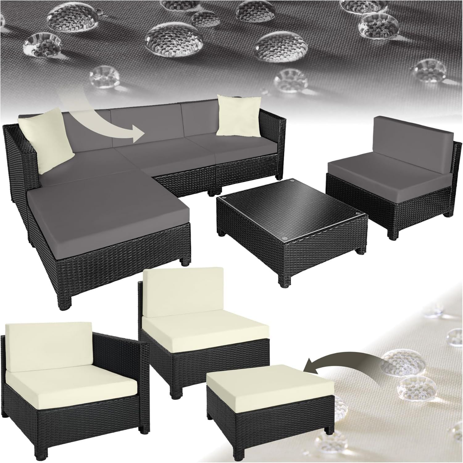 Hochwertige tectake Gartenmoebel Set Lounge aus und Aluminium Balkon Moebel Set ausgestattet mit 10 cm Polsterung und Kissen ideal geeignet fuer und Balkon inkl 2 Sitzgelegenheiten 2 Ecksitzgelegenheiten 1 1 Sitzsitzhocker schwarz Variante 427