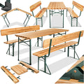 Hochwertige tectake Bierzeltgarnitur ausgestattet mit Lehne Biertisch Klapptisch mit 2X Sitzbank mit Lehne Gartenmoebel Set Camping Zubehoer Klapptisch Esstisch Camping faltbar Balkontisch Campingtisch einfach zu verstauen Variante 387