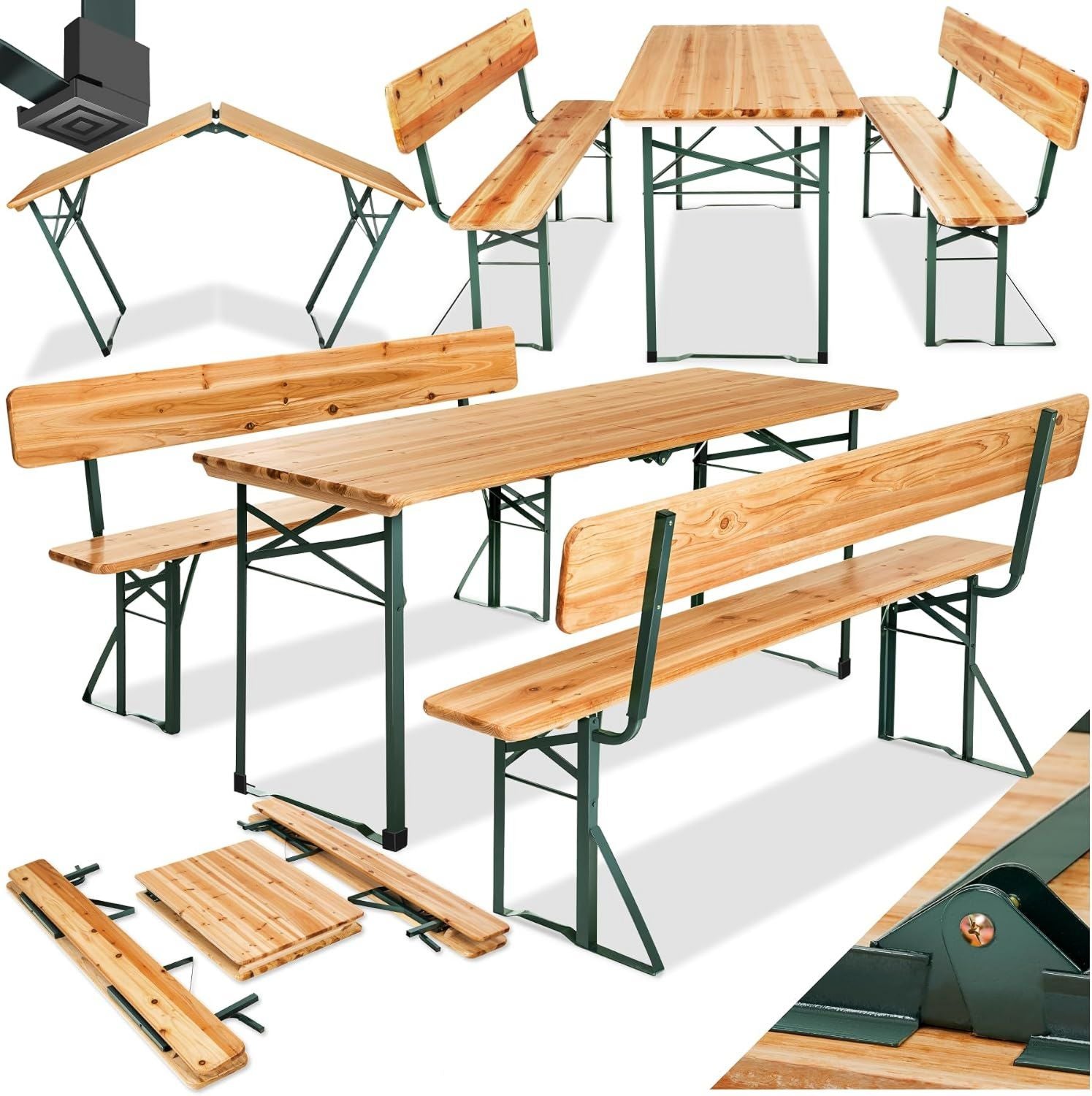 Hochwertige tectake Bierzeltgarnitur ausgestattet mit Lehne Biertisch Klapptisch mit 2X Sitzbank mit Lehne Gartenmoebel Set Camping Zubehoer Klapptisch Esstisch Camping faltbar Balkontisch Campingtisch einfach zu verstauen Variante 387