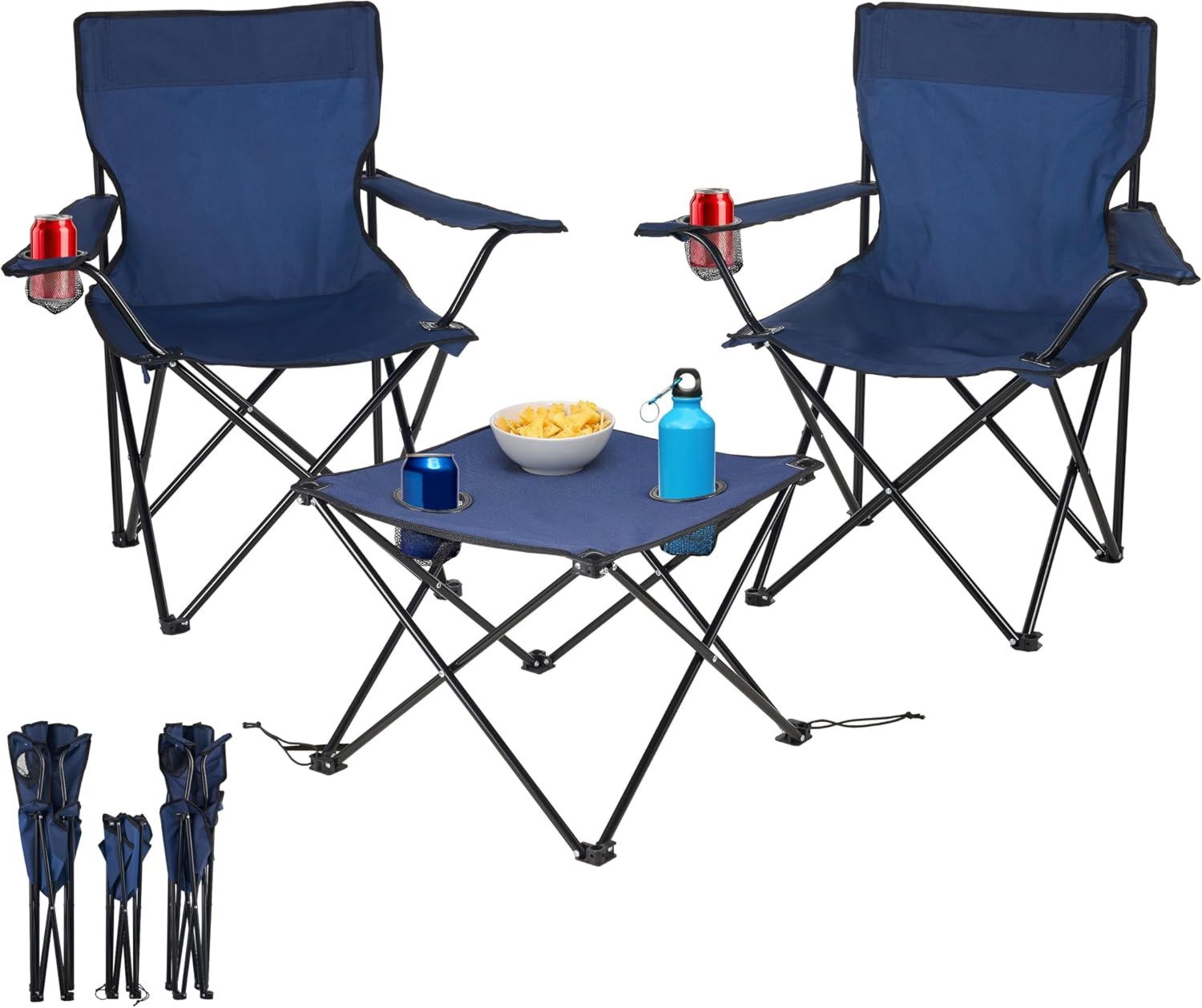 Hochwertige ecosa Campingstuhl Set ausgestattet mit 3 teilig 2 Klappstuehle Campingtisch faltbar Campingmoebel Set tragbar mit Tragetasche bis 150 kg geeignet fuer Camping Balkon 2er Set mit Variante 510